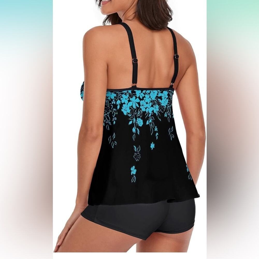 2025 Tankini Swimsuits Tummy Control Flowy Swimwear 2 Piece Bathing Boyshorts 3X - Picture 3 of 3